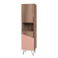 Manhattan Comfort 404AMC229 Beekman 17.51 Narrow Bookcase Cabinet with 5 Shelves in Brown and Pink